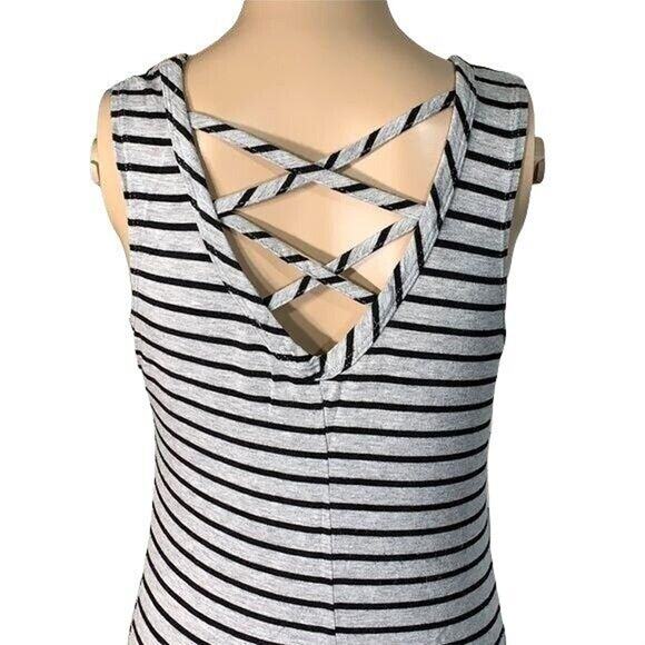 Olivia Rae Womens Sundress Striped Casual Sleeveless Black and Gray Medium - Picture 5 of 8